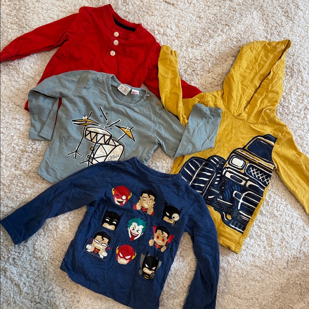 Toddler Long-Sleeve Superhero Tee & Graphic Tops Lot 3T